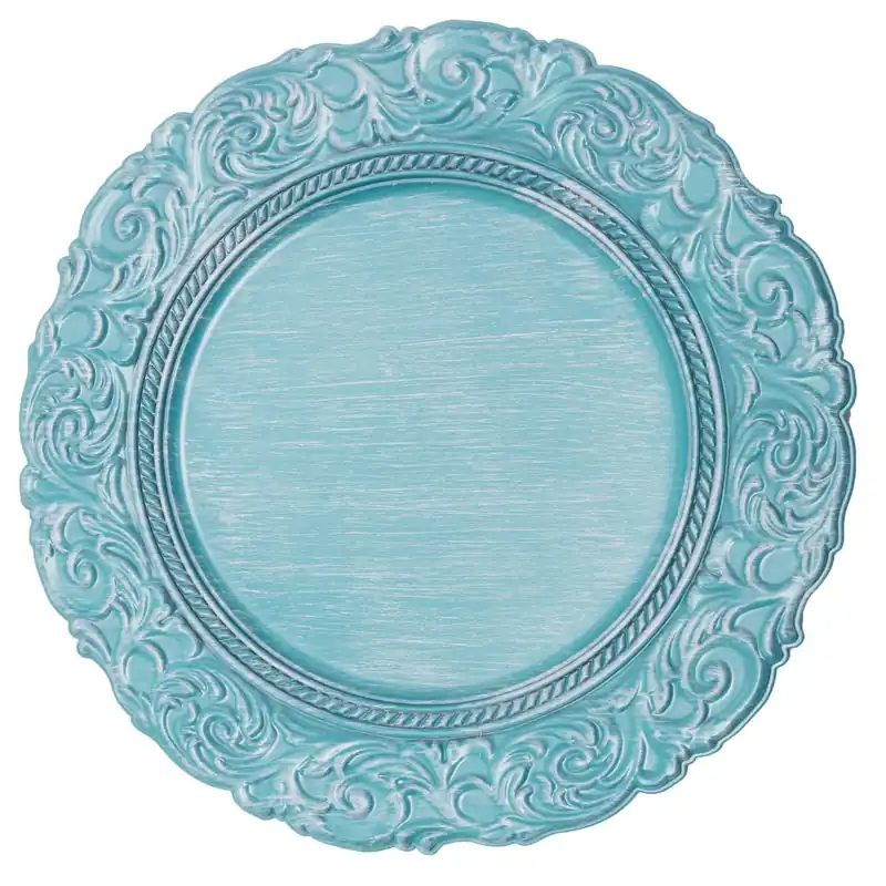 Decostar™ Antique Look Plastic Charger Plate 13" - 24 Pieces - Blue In Demand