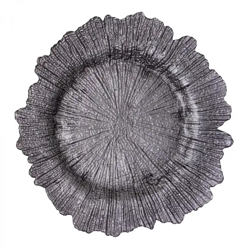 Money Back Guarantee Decostar™ Glass Reef Charger Plate 13" - 8 Pack - Charcoal