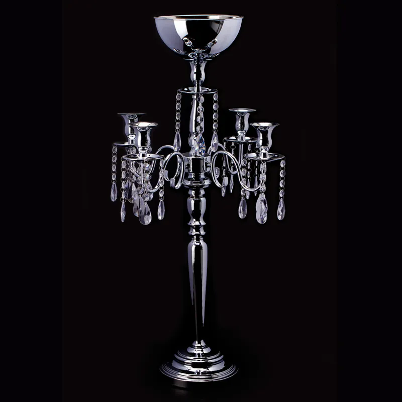 Decostar™ Candelabra 4 Arm Pillar Candle Holder 34" - Silver Luxury