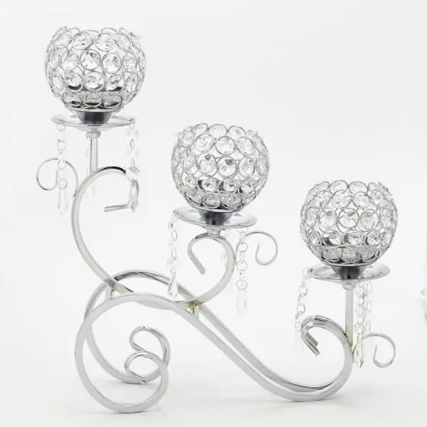 Decostar™ Silver and Crystal Bead Tabletop Low Candelabra - 16" x 4" x 15¼" Exclusive