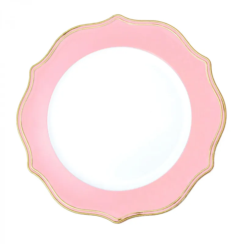 Decostar™ Scalloped with Gold Trim Plastic Charger Plate 13" - 24 Pieces - Pink Bargain