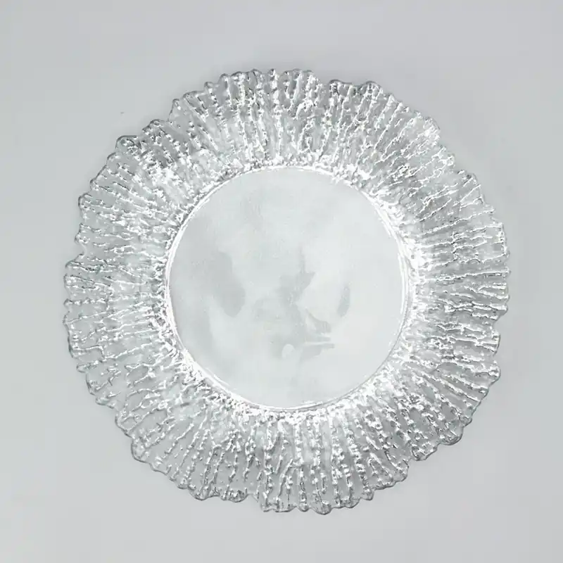 Buy Today Decostar™ Glass Reef Charger Plate 13" - 8 Pack - Clear w/ Silver Rim