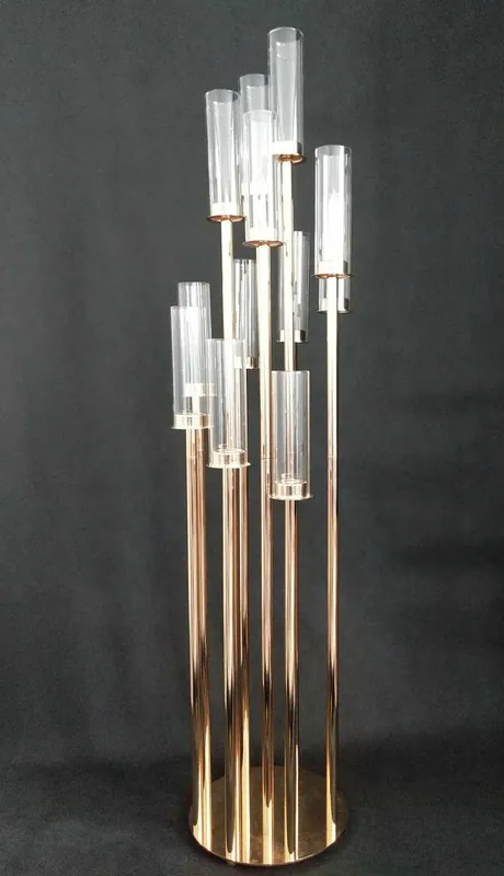 Budget Round Metal Cluster Candle Holder, Twelve Arm 54"- Gold