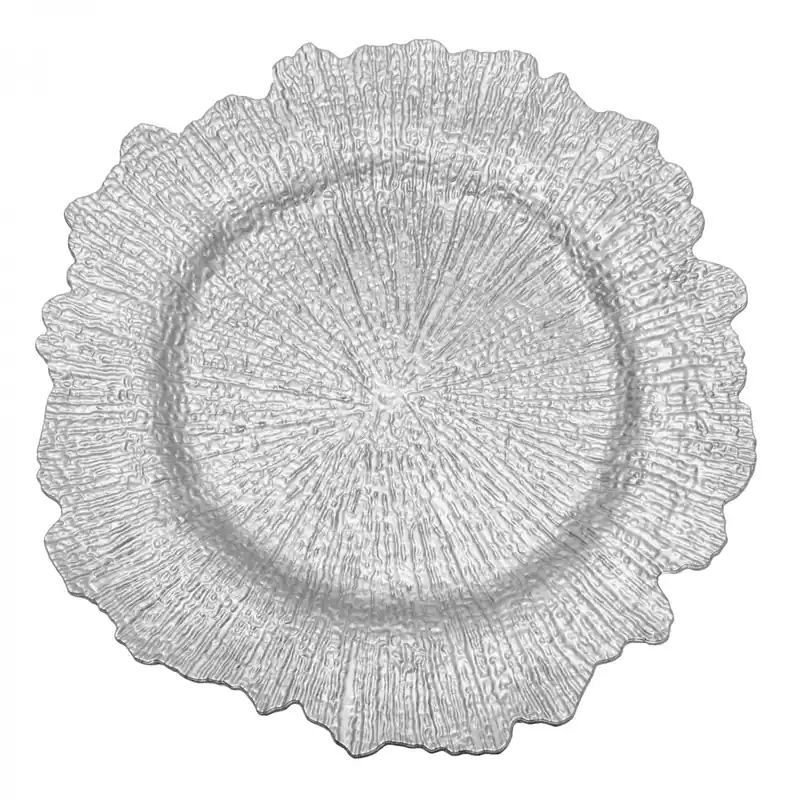 Decostar™ Large Reef Plastic Charger Plate 14" - 24 Pieces - Silver Shop Now