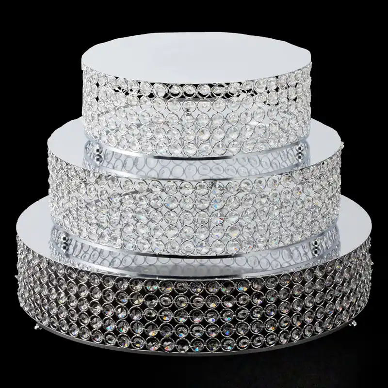 Decostar™ Crystal Round Cake Stand 3 Piece Set - Silver Free Returns