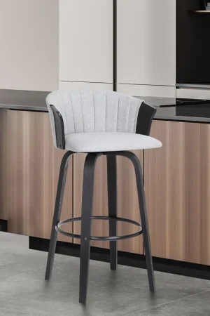 Diana 30" Swivel Black Wood Bar Stool in Light Grey Fabric By Armen Li Modern