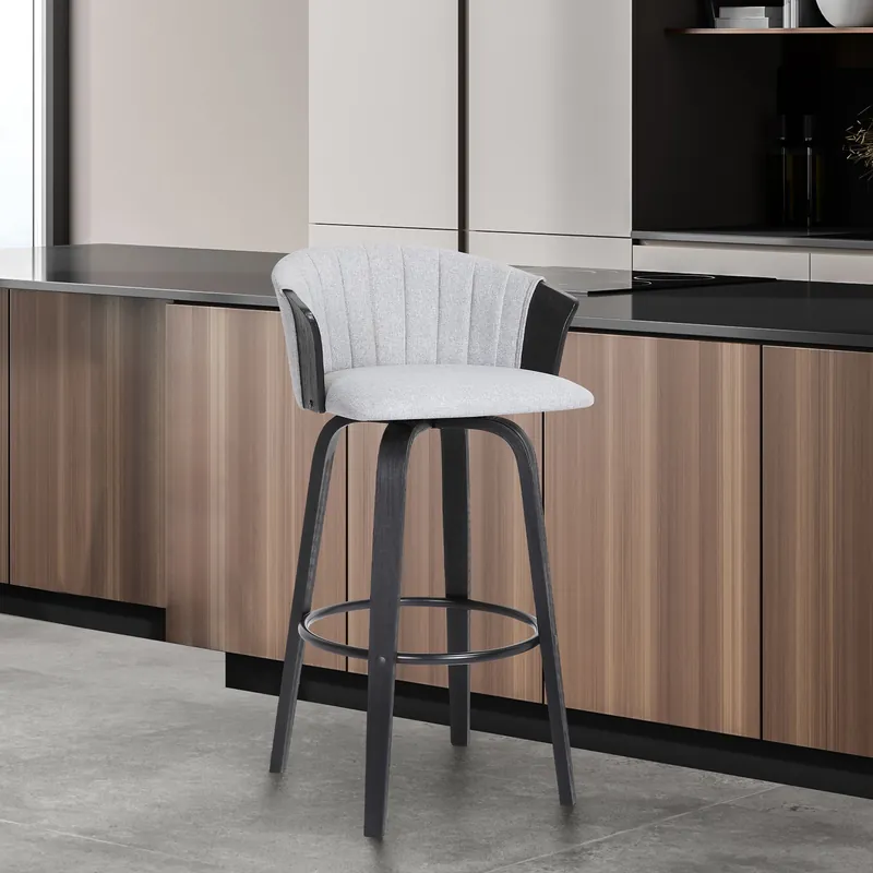 Diana 30" Swivel Black Wood Bar Stool in Light Grey Fabric By Armen Li Modern