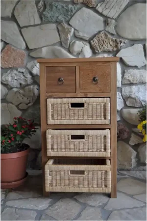 Safari Occasional Table W/ Drawer & Rattan Baskets By Anderson Teak Budget