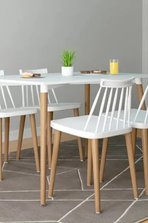 Vincent White Dining 5 Pc Set Spindle Chairs By Modholic Money Back Guarantee