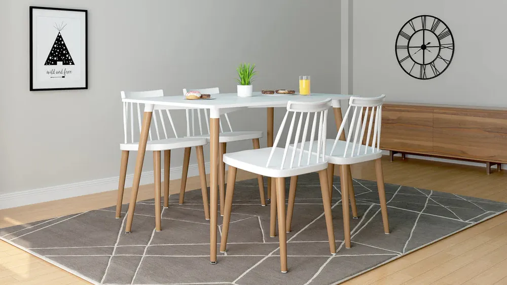 Vincent White Dining 5 Pc Set Spindle Chairs By Modholic Money Back Guarantee