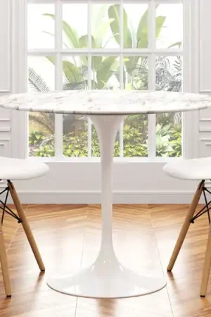 Tulip 40" Marble Dining Table & Eiffel Chairs Set By Modholic Get Yours