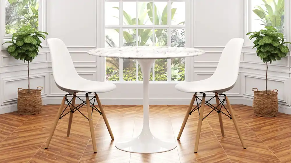 Tulip 40" Marble Dining Table & Eiffel Chairs Set By Modholic Get Yours
