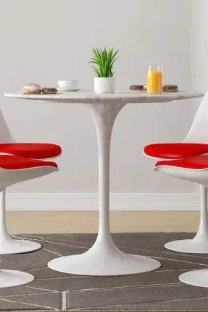 Tulip 32" Marble Dining Table & Chairs Set 5pc By Modholic New Arrival
