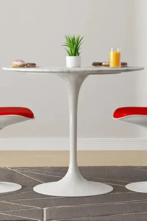 Tulip 32" Marble Dining Table & Chairs Set 3pc By Modholic Limited Edition