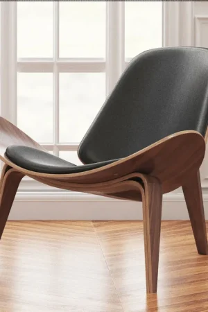 Shell Chair, Black Real Leather By World Modern Design Shop Now