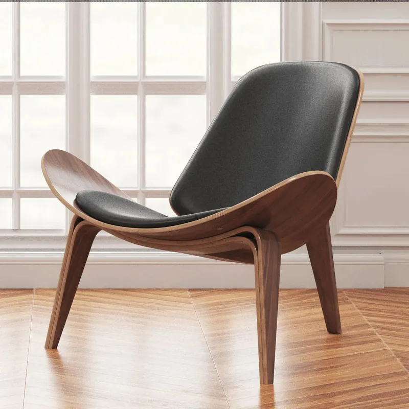 Shell Chair, Black Real Leather By World Modern Design Shop Now