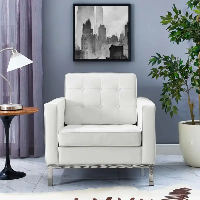 Worldwide Shipping Rolina Armchair, White Leather By World Modern Design