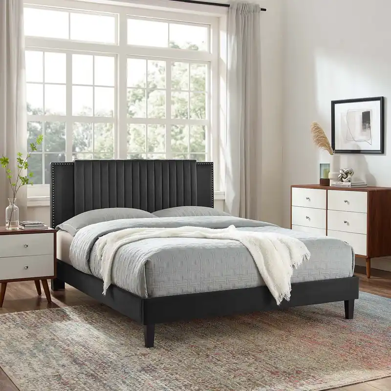 Zahra Channel Tufted Performance Velvet Queen Platform Bed By Modway - Wholesale