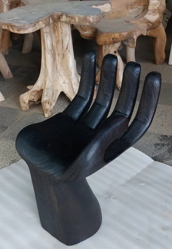 Black Buddha Chair-Burnt Wood Hand Shaped-Side Table /Occasional Accen New Arrival