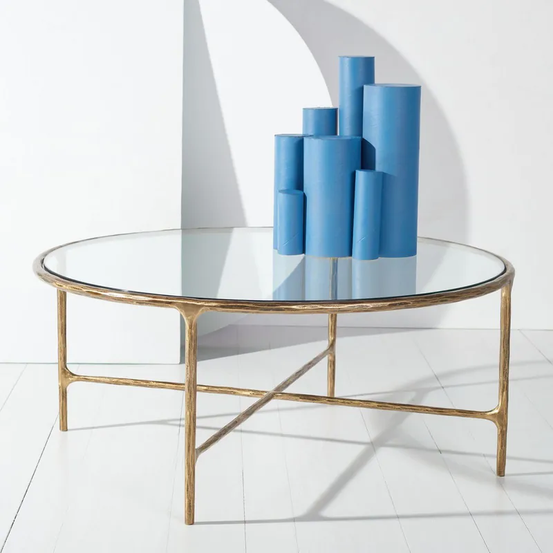 Safavieh Jessa Round Metal Coffee Table - Brass Same Day Shipping
