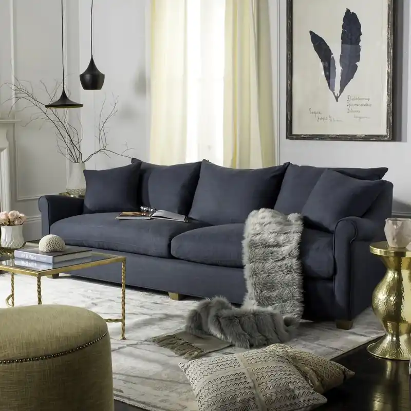 No Minimum Order Safavieh Frasier Upholstered Fabric Sofa - Navy