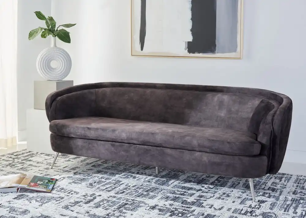 Safavieh Maryssa Curved Back Velvet Sofa - Charcoal Gray Free Shipping
