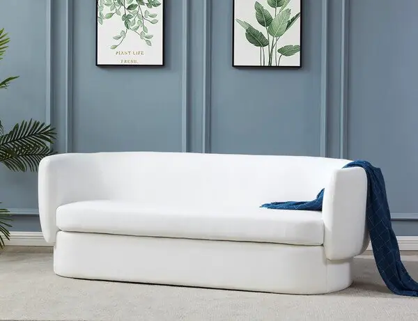 Safavieh Mariano Curved Upholstered Fabric Sofa - White Last Chance