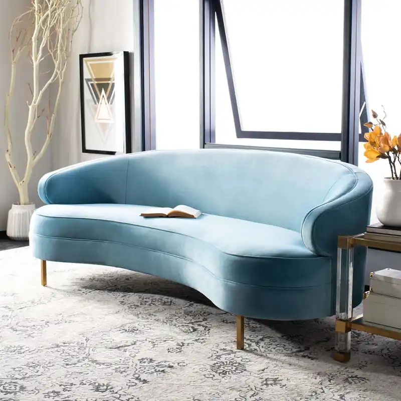 Safavieh Primrose Curved Velvet Sofa - Light Blue Price Cut