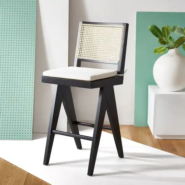 Deal Safavieh Colette Rattan Barstool - Black