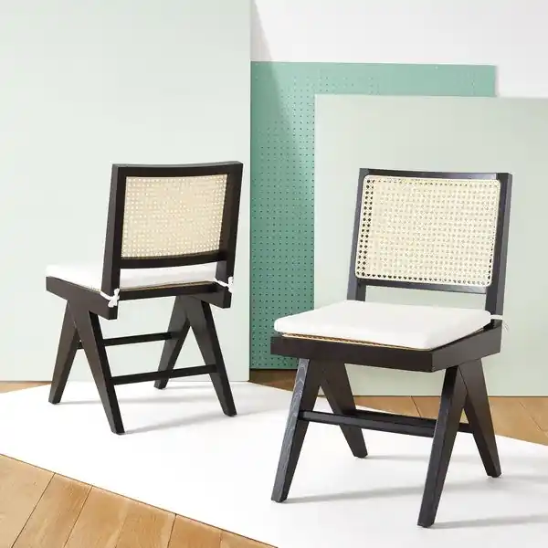 Worldwide Shipping Safavieh Colette Rattan Dining Chair Set Of 2 - Black