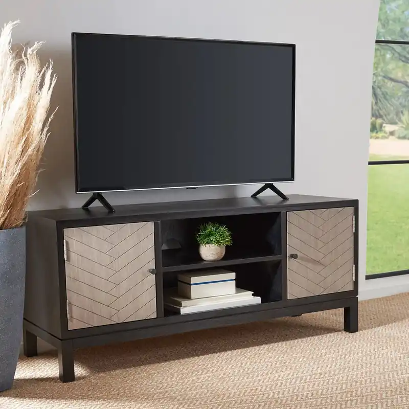 Same Day Shipping Safavieh Ajana 2 Door 1 Shelf Media Stand - Black