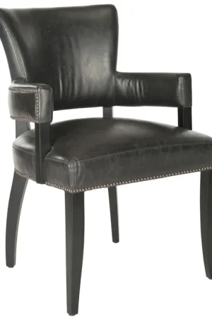 Authentic Safavieh Desa 21''H Arm Chair - Brass Nail Heads - Antique Brown