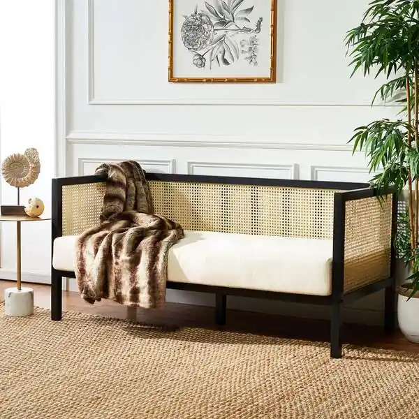 Weekend Sale Safavieh Dune Rattan 3 Seater Sofa - Black