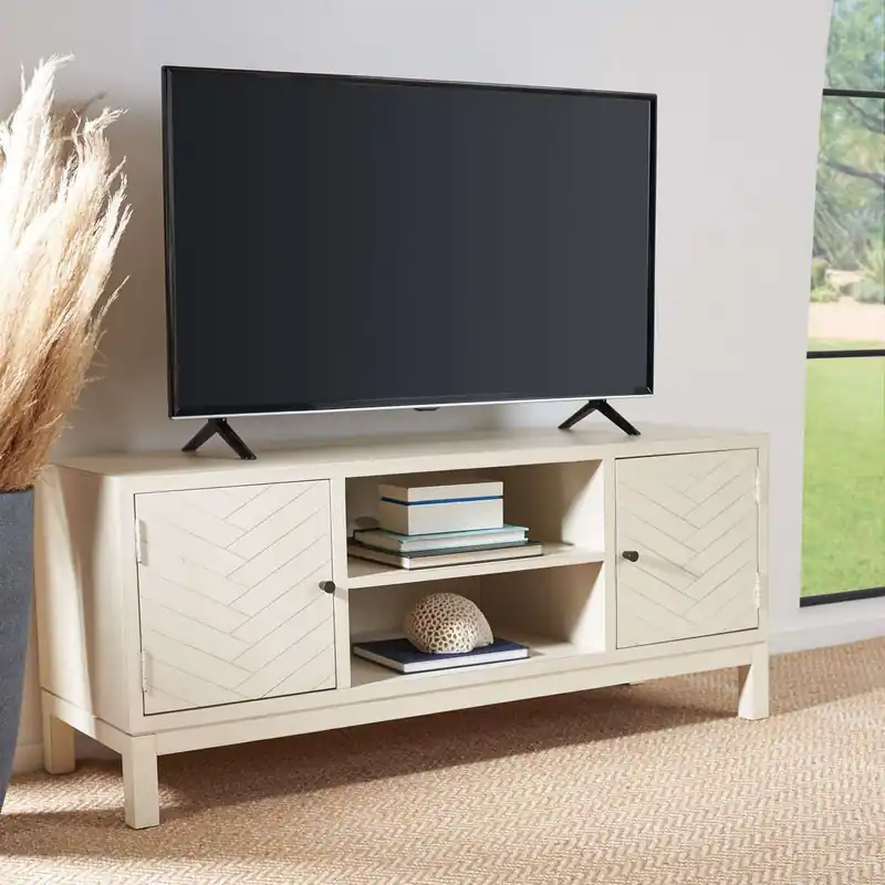Safavieh Ajana 2 Door 1 Shelf Media Stand - All Distressed White Secure Checkout