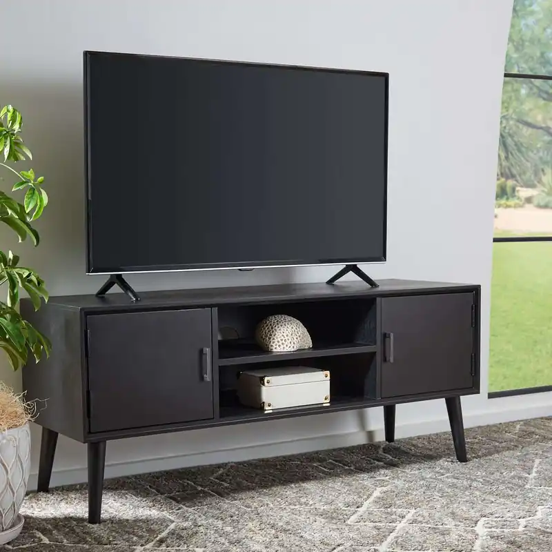 Special Discount Safavieh Sorrel Mid Century 2 Door 1 Shelf Media Stand - Black