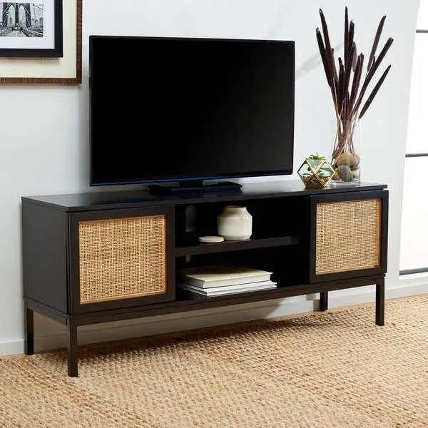 Weekend Sale Safavieh Zadie 1 Shelf Rattan Media Stand - Black With Natural Rattan