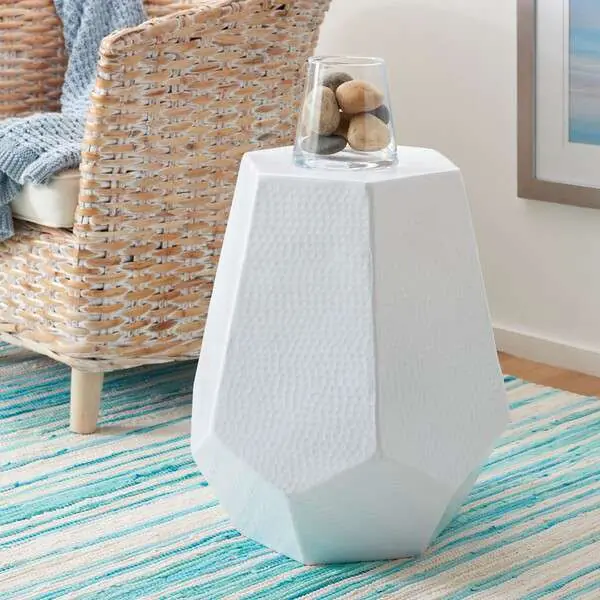 Safavieh Aidan Hammered Aluminum Stool - White Popular