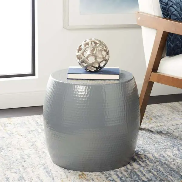 Buy Direct Safavieh Vanadium Round Hammered Stool - Dark Gray
