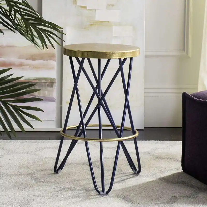 Safavieh Lorna Gold Leaf Counter Stool - Navy Handmade