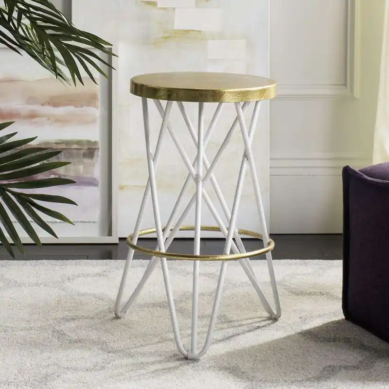 Safavieh Lorna Gold Leaf Counter Stool - White Worldwide Shipping