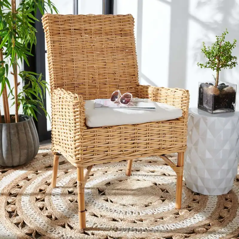 Money Back Guarantee Safavieh Nancy Rattan Accent Chair W/ Cushion - Natural