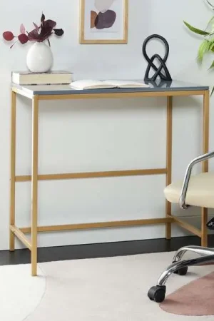 Warranty Included Safavieh Viv Glossy Wooden Desk - Light Gray