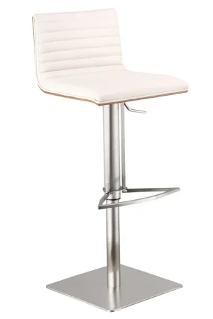 Worldwide Shipping White Faux Leather Armless Swivel Bar Stool with Brushed Stainless Ste