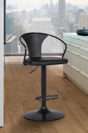 Worldwide Shipping Black Faux Leather & Metal Base Adjustable Bar Stool By Homeroots