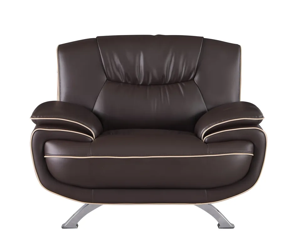 Money Back Guarantee 47" Brown and Silver Leather Match Arm Chair By Homeroots