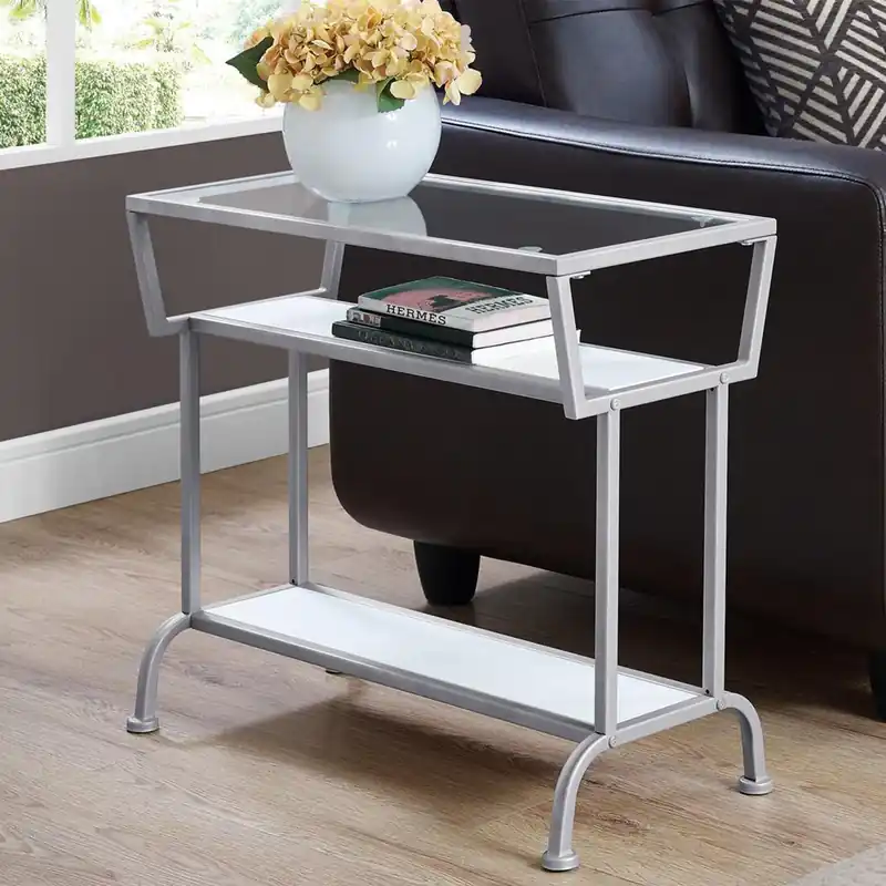 24" Clear And Silver Glass Console Table With Storage By Homeroots Today Only