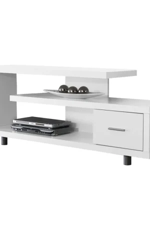 15.75" X 60" X 24" White Silver Particle Board Hollow Core Metal TV St Sale