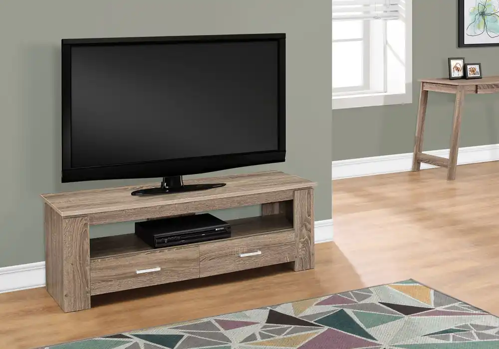 New Release 16.25" Dark Taupe Particle Board And Laminate TV Stand With 2 Storage