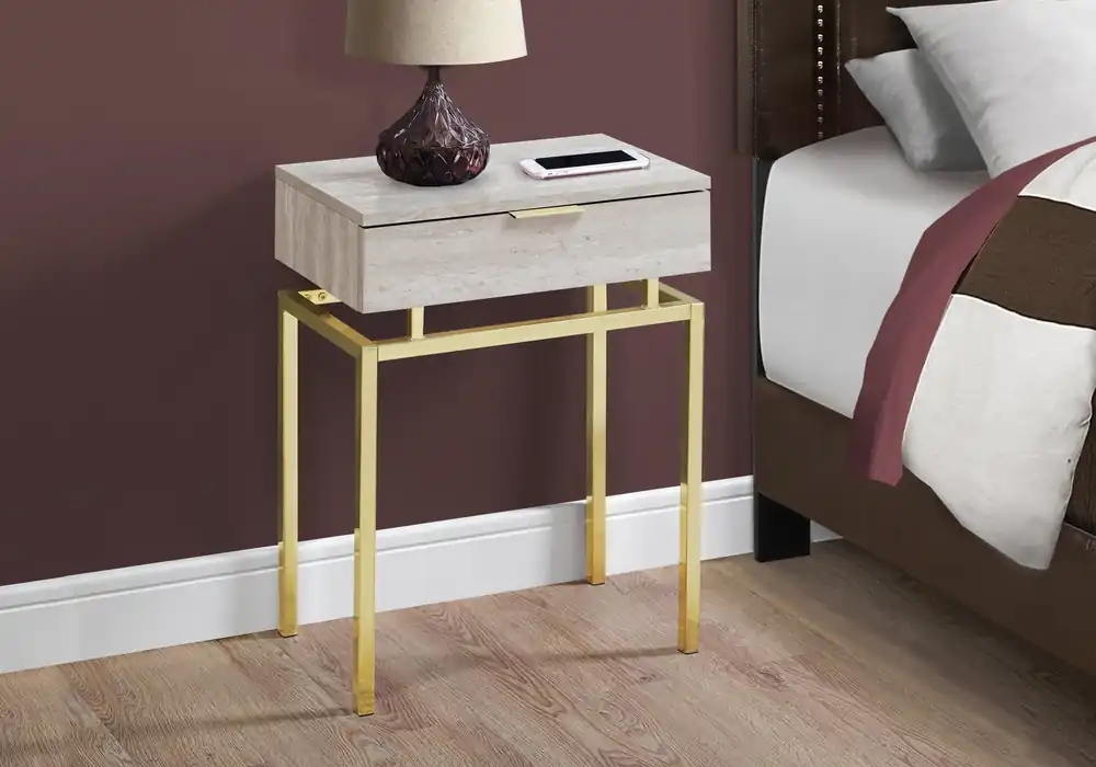 23" Gold And Beige End Table With Drawer By Homeroots Limited Offer