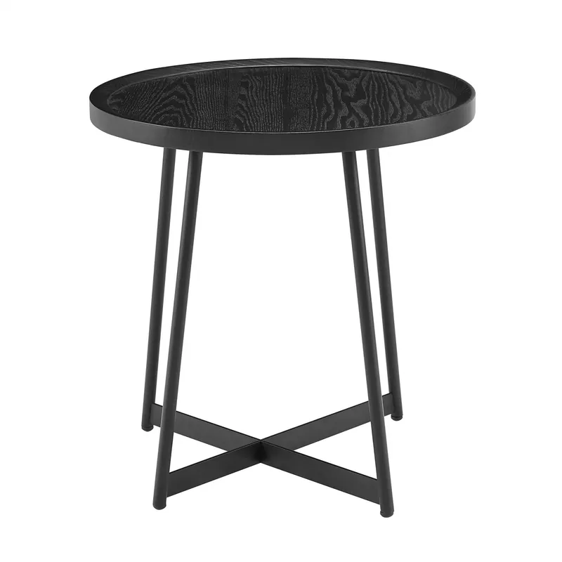 21.66" X 21.66" X 22.05" Round Side Table In Black Ash Wood And Black Special Discount